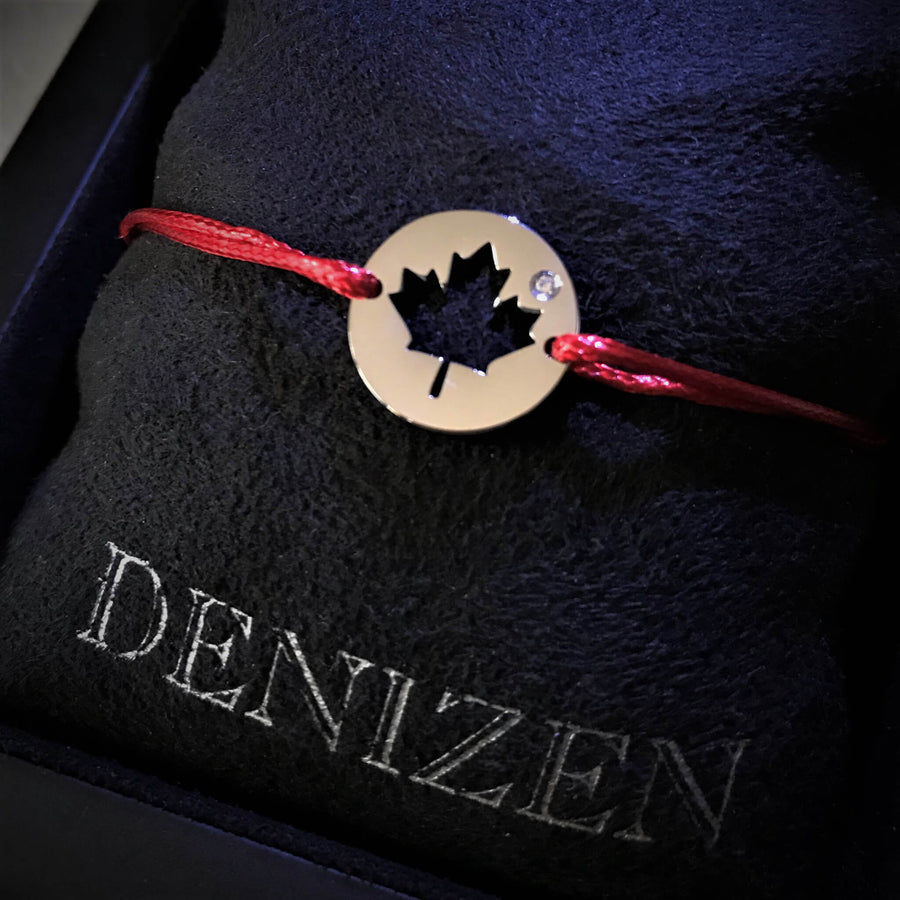 DENIZEN bracelet of Canada map and maple leaf silver red