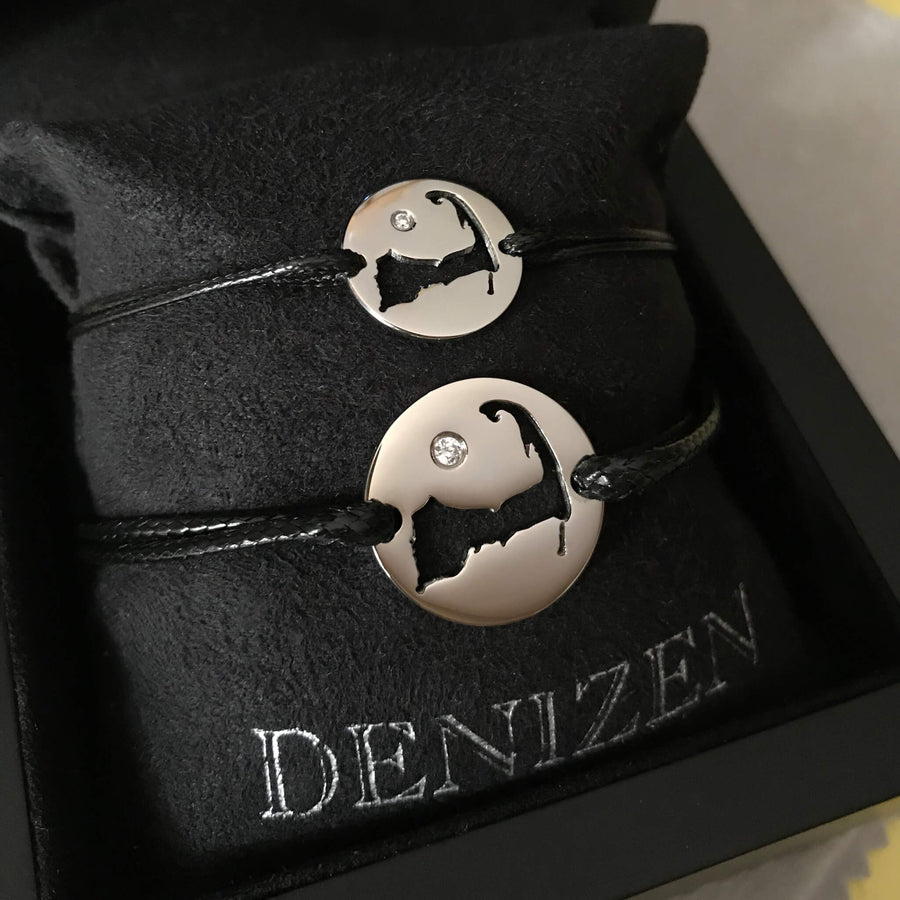 DENIZEN bracelets of Cape Cod map silver CZ black