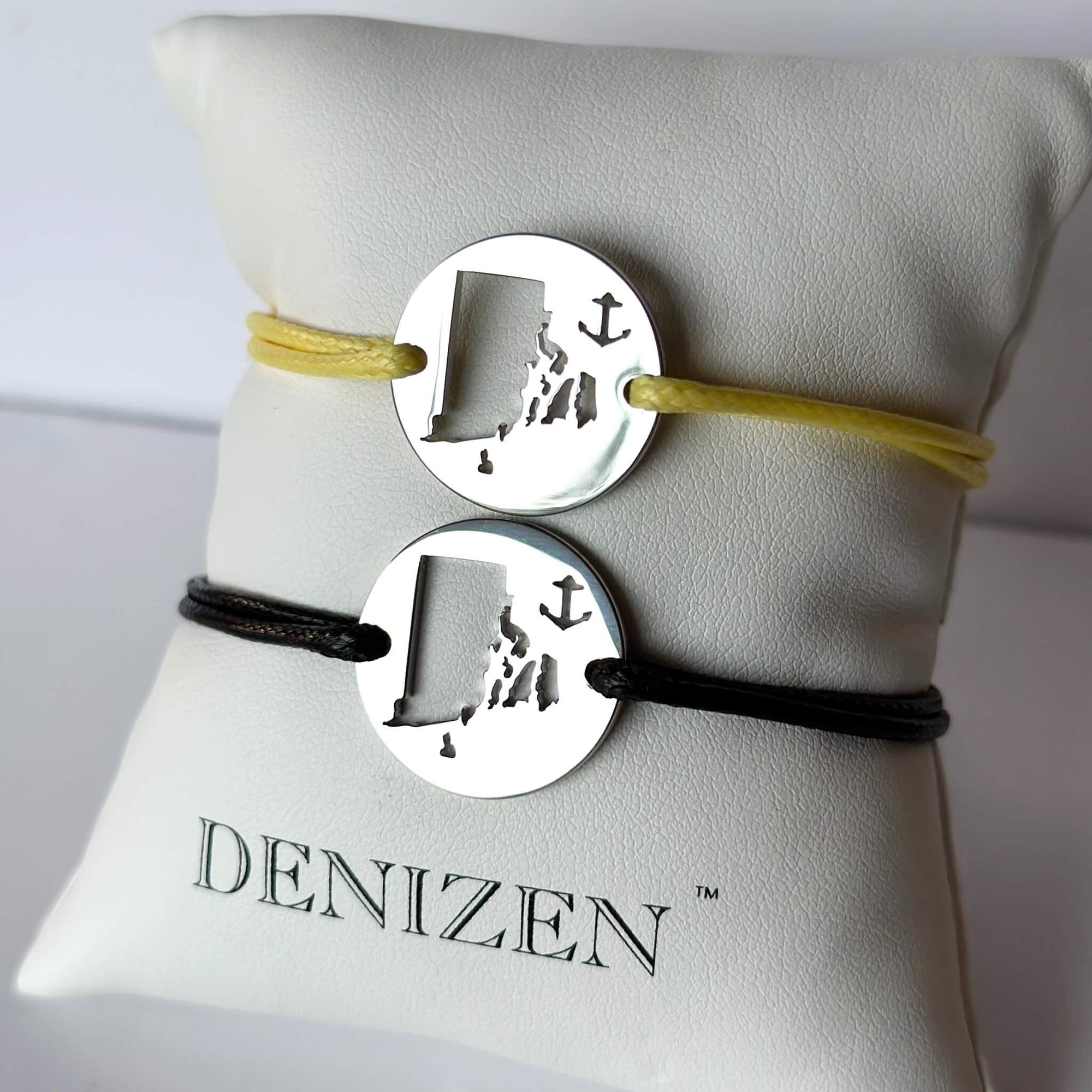 DENIZEN bracelets of Rhode Island map anchor silver