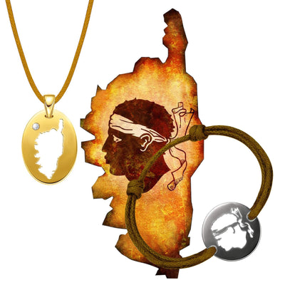 DENIZEN necklace of Corsica map gold and moorish head bracelet